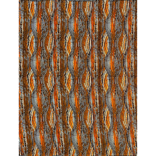 African Print Fabric/ Ankara - Brown, Orange, Black 'Igwe’s Path' Design, YARD or WHOLESALE
