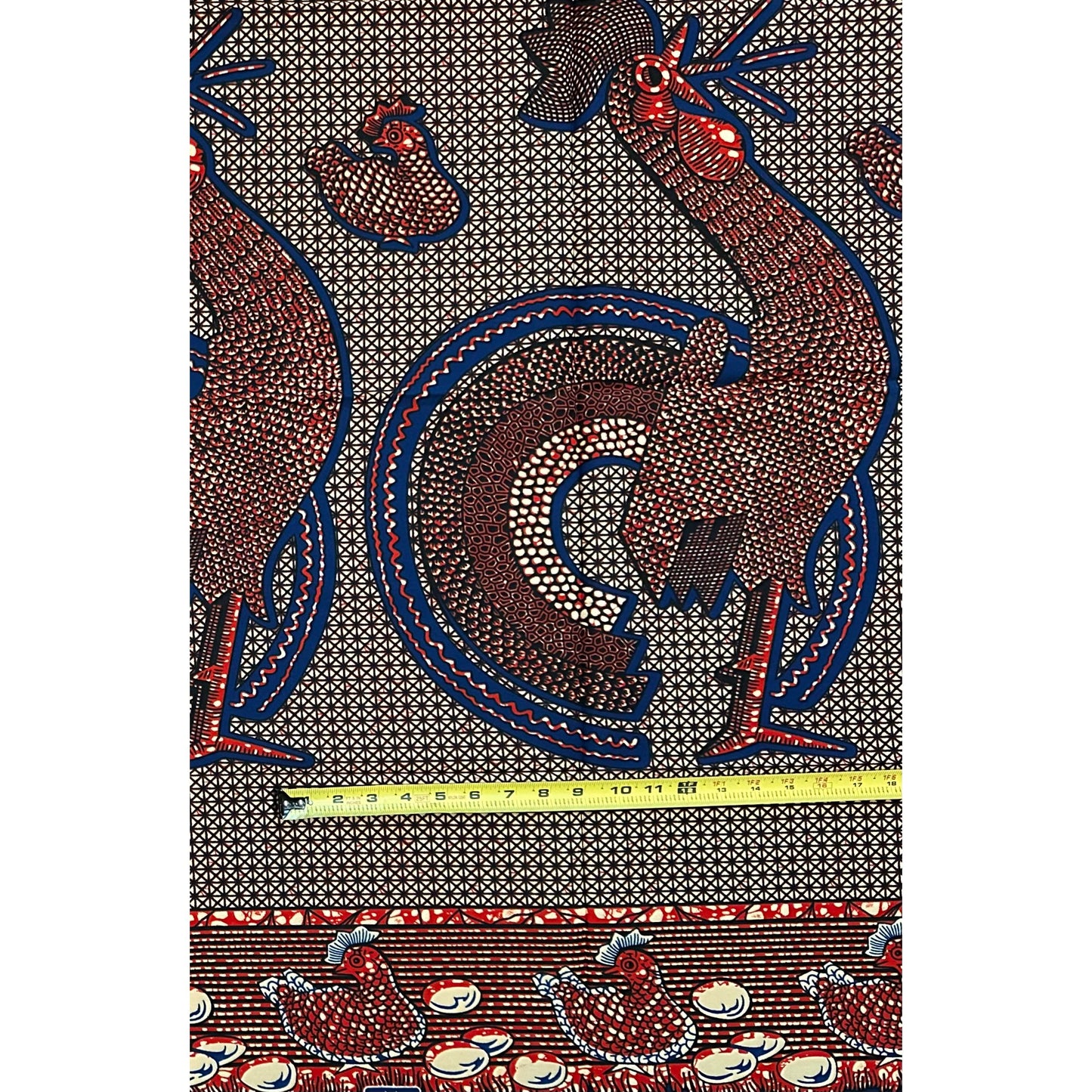 African Print Fabric/ Ankara - Dark Brown, Blue 'Shake Your Tail Feathers', 1 Yard