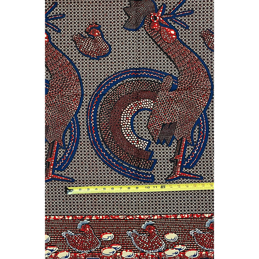 African Print Fabric/ Ankara - Dark Brown, Blue 'Shake Your Tail Feathers', 1 Yard