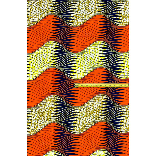 African Print Fabric/Ankara - Orange, Yellow, Brown “Tide of Fire" Design, 1 Yard