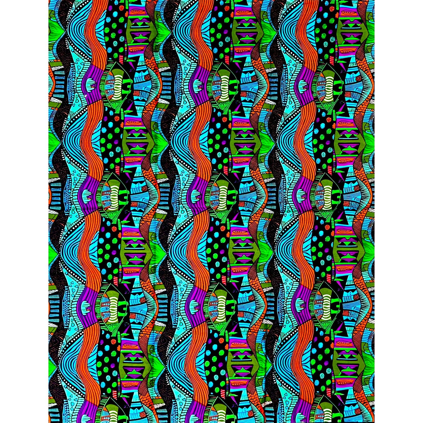 African Print Fabric/ Ankara - Blue, Green, Orange, Purple 'Shakara Lines' Design, YARD or WHOLESALE