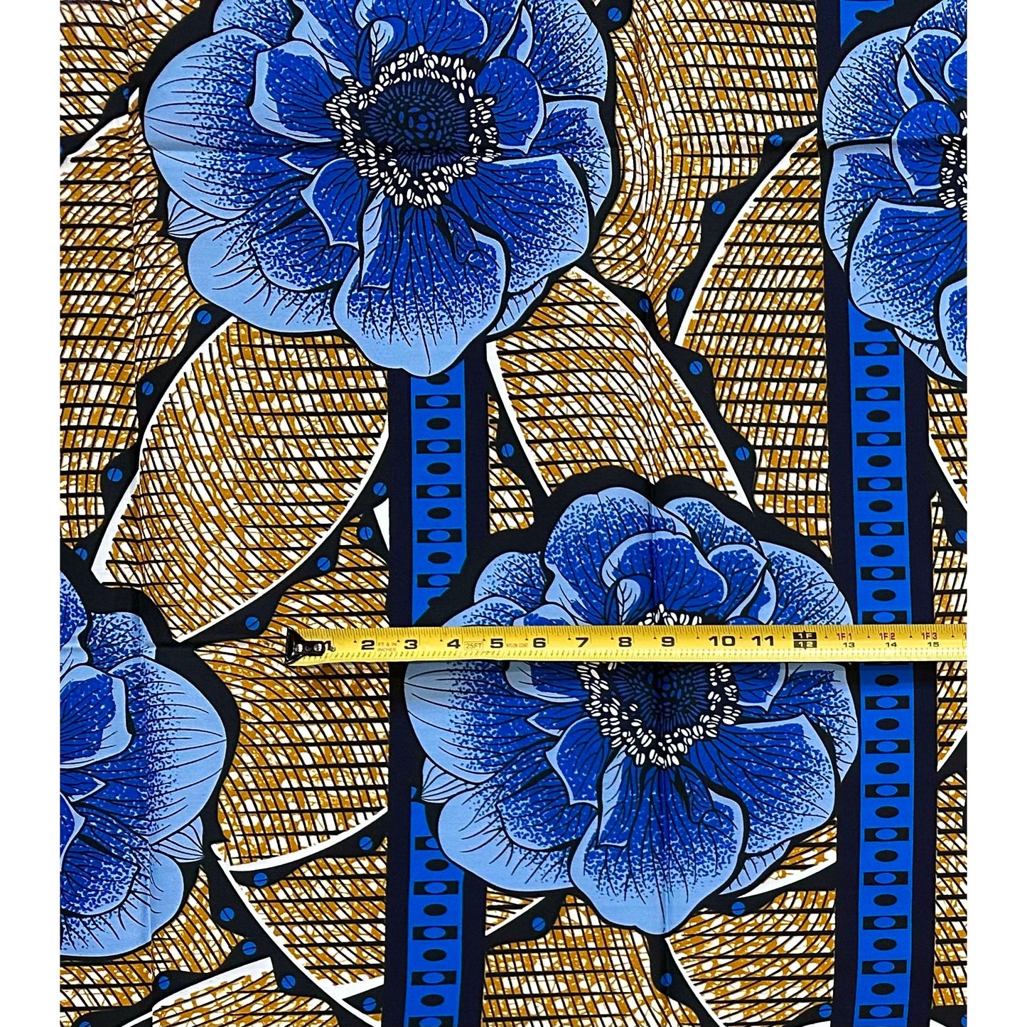 African Print Fabric/ Ankara - Blue, Brown, Black ‘Blue Adé Luxe' Design, 1 YARD