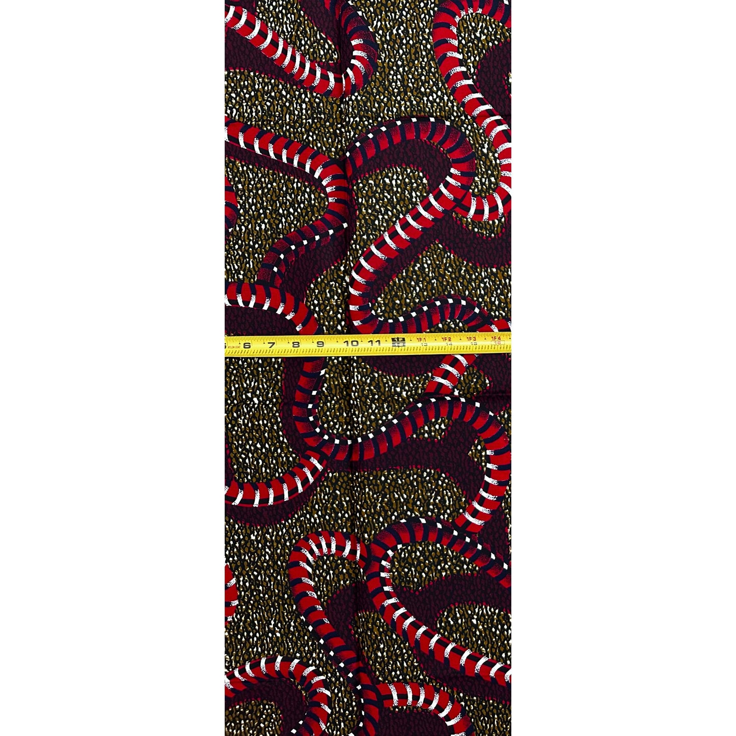 African Print Fabric/ Ankara - Brown, Red, Navy 'Sacred Coil ' Design, YARD