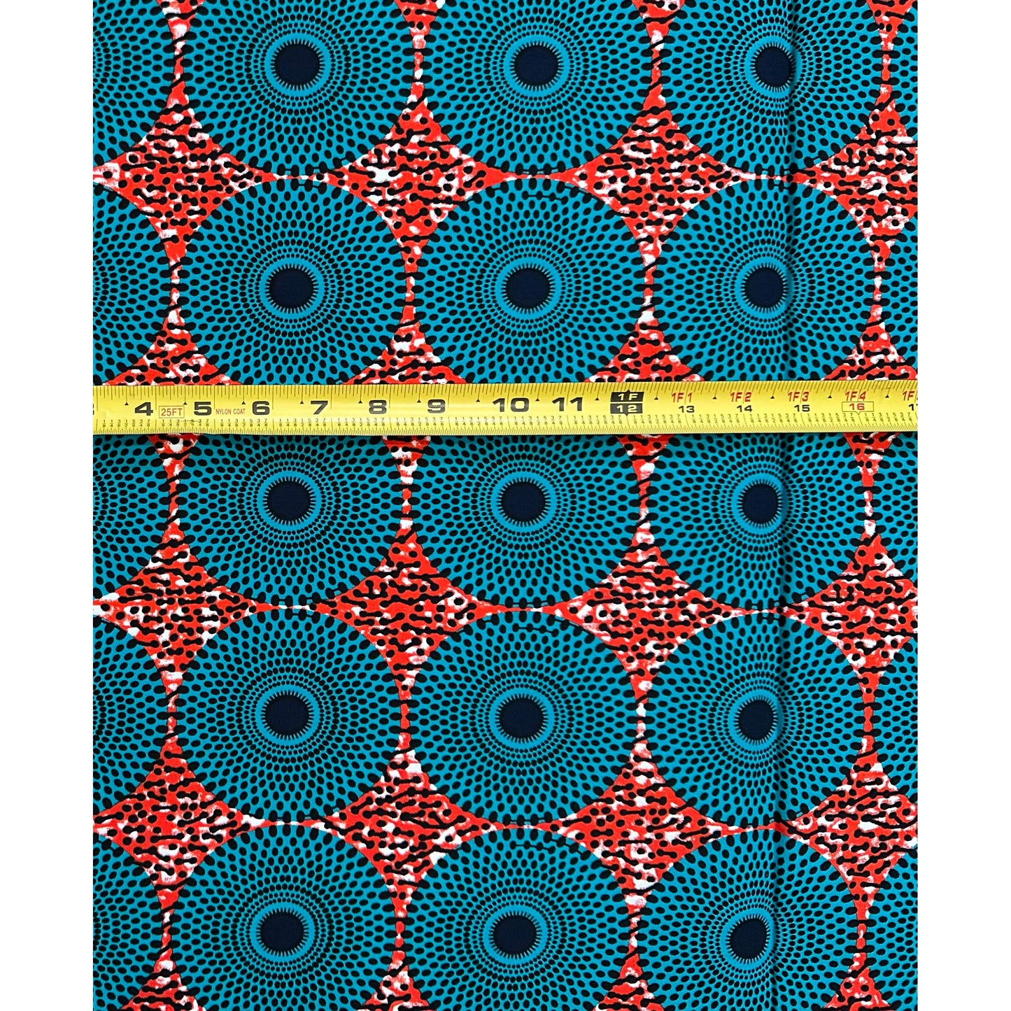 African Print Fabric/ Ankara - Teal, Brick Red, Navy ‘Mini Bullseye' Design, 1 YARD