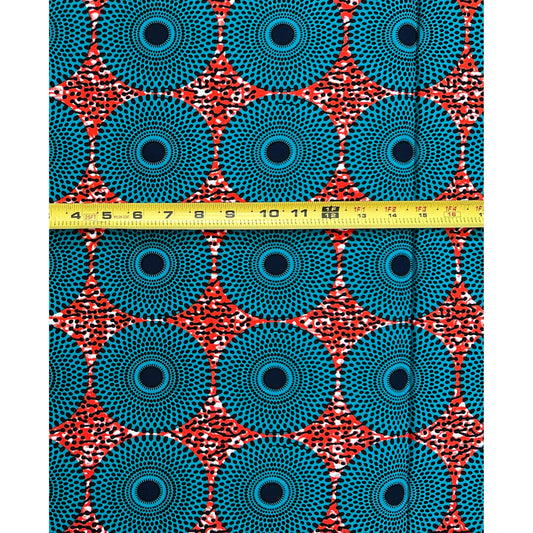 African Print Fabric/ Ankara - Teal, Brick Red, Navy ‘Mini Bullseye' Design, 1 YARD