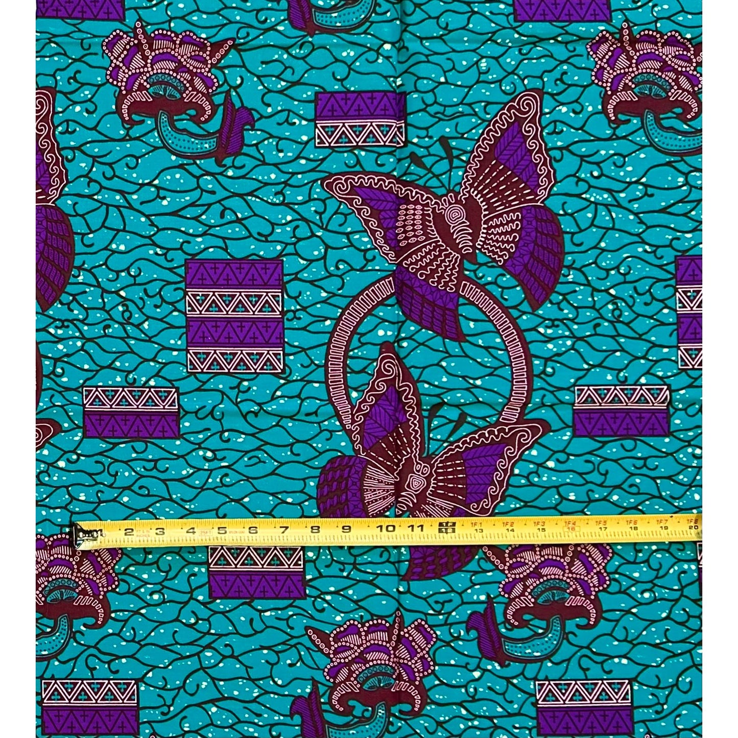 African Print Fabric/ Ankara - Teal, Purple, Brown 'Butterfly Blush,’ 1 YARD