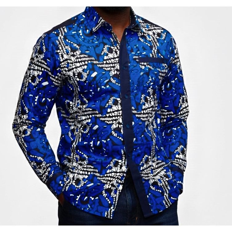 African Print Fabric/ Ankara - Blue, Black, White 'Electric Indigo', Per Yard or Wholesale