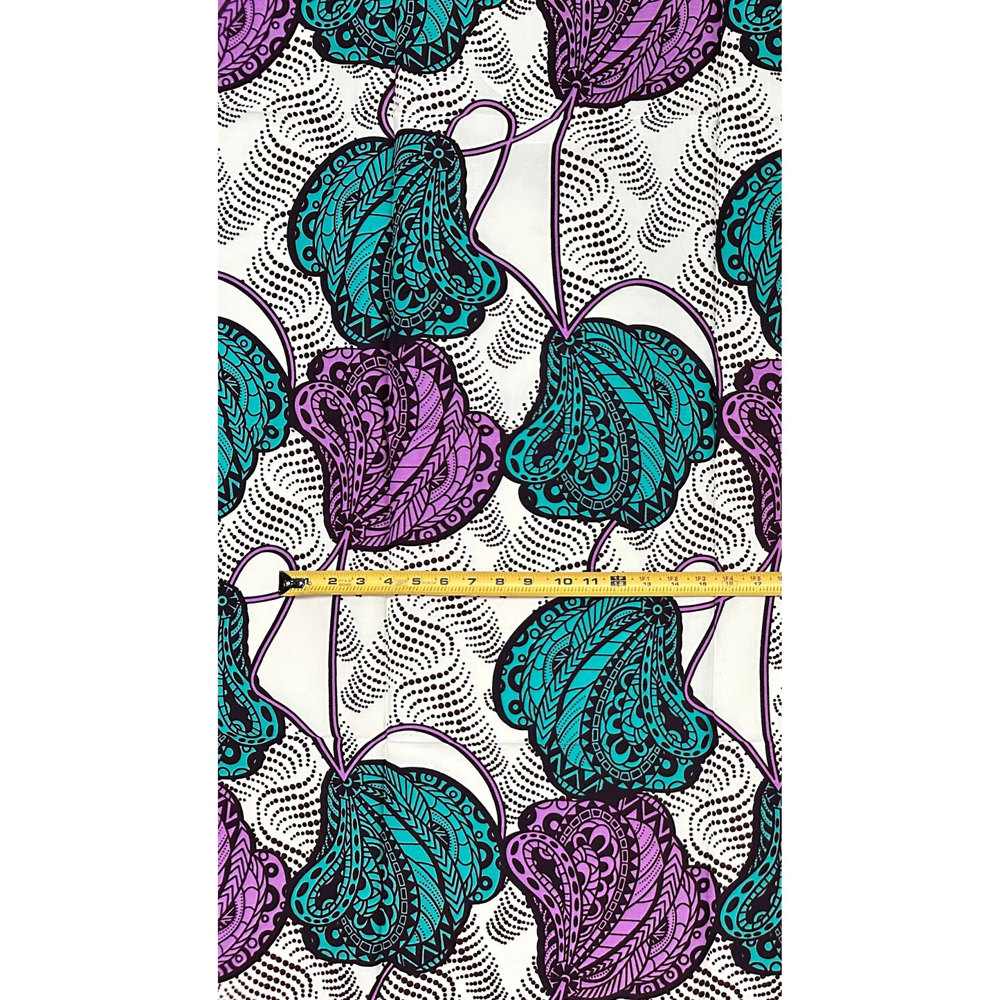 African Print Fabric/ Ankara - Cream, Teal, Purple ‘Amethyst Tide' Design, 1 YARD
