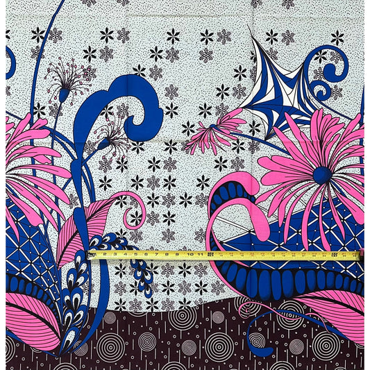 African Print Fabric/ Ankara - Pink, Blue, Gray, Brown, Black 'The Curve of Things,’ 1 YARD