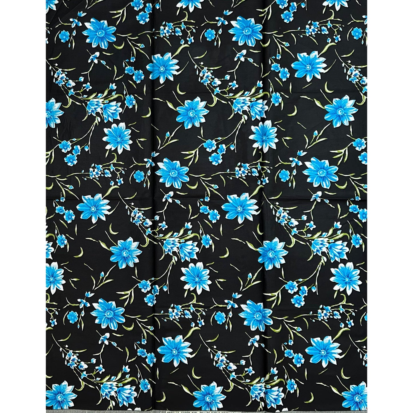 African Print Fabric/ Ankara - Black, Blue, Green 'Omo Blue Petals,’ 1 YARD