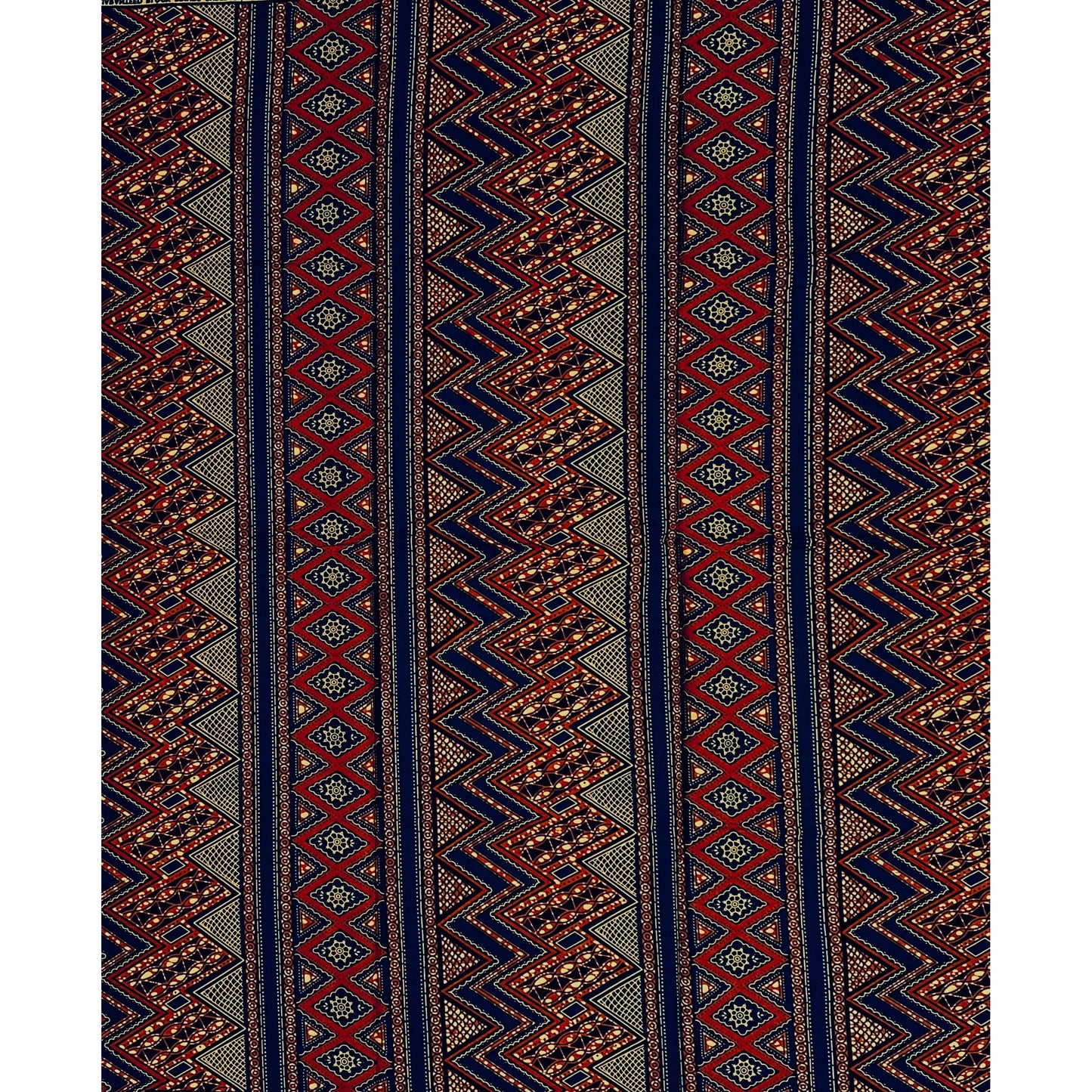 African Print Fabric/ Ankara - Brown, Navy "Zigzag Palava", 1 Yard