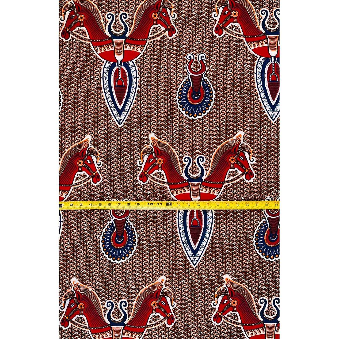 African Print Fabric/ Ankara - Red, Orange, Black 'Ceremonial Riders' Design, 2/3rd Yard