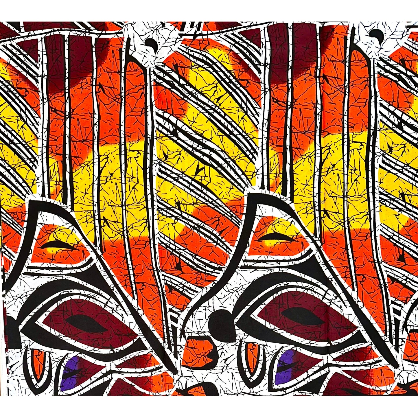 African Print Fabric/ Ankara - Orange, Red, Yellow, Purple, Black 'Sunset Nazin' YARD or WHOLESALE