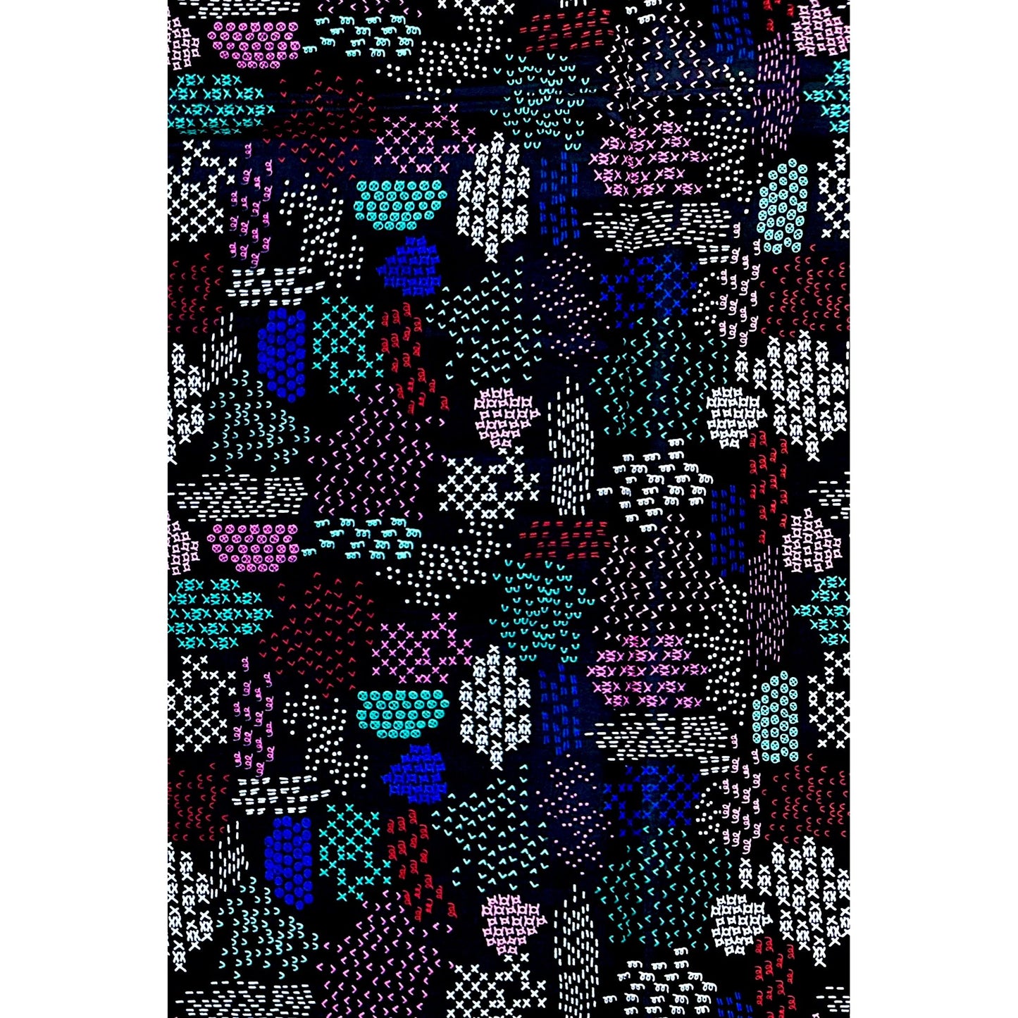 African Print Fabric/Ankara - Black, Blue, Red, Pink "Stitched by Memory" Design, YARD or WHOLESALE
