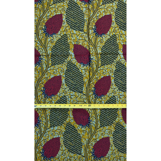 African Print Fabric/ Ankara - Brown, Red, Navy 'Uzo Garden' Design, YARD or WHOLESALE