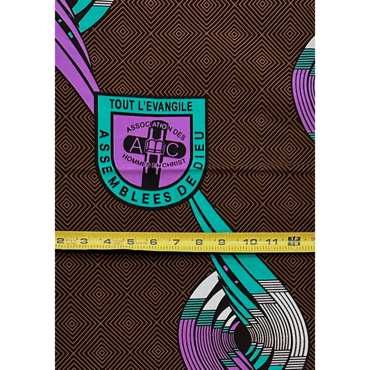 African Print Fabric/Ankara - Brown, Teal, Purple "Tout L’Evangile" Design
