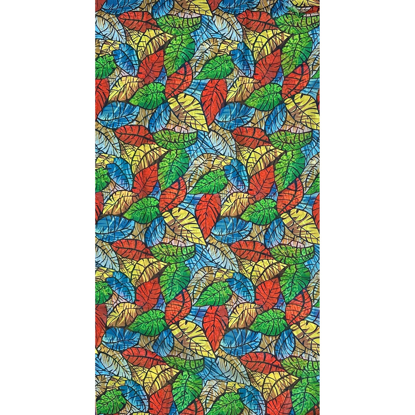 African Print, Chiffon Fabric- Red, Blue, Green, Yellow "Miombo Woodlands", ~ 2 Yards