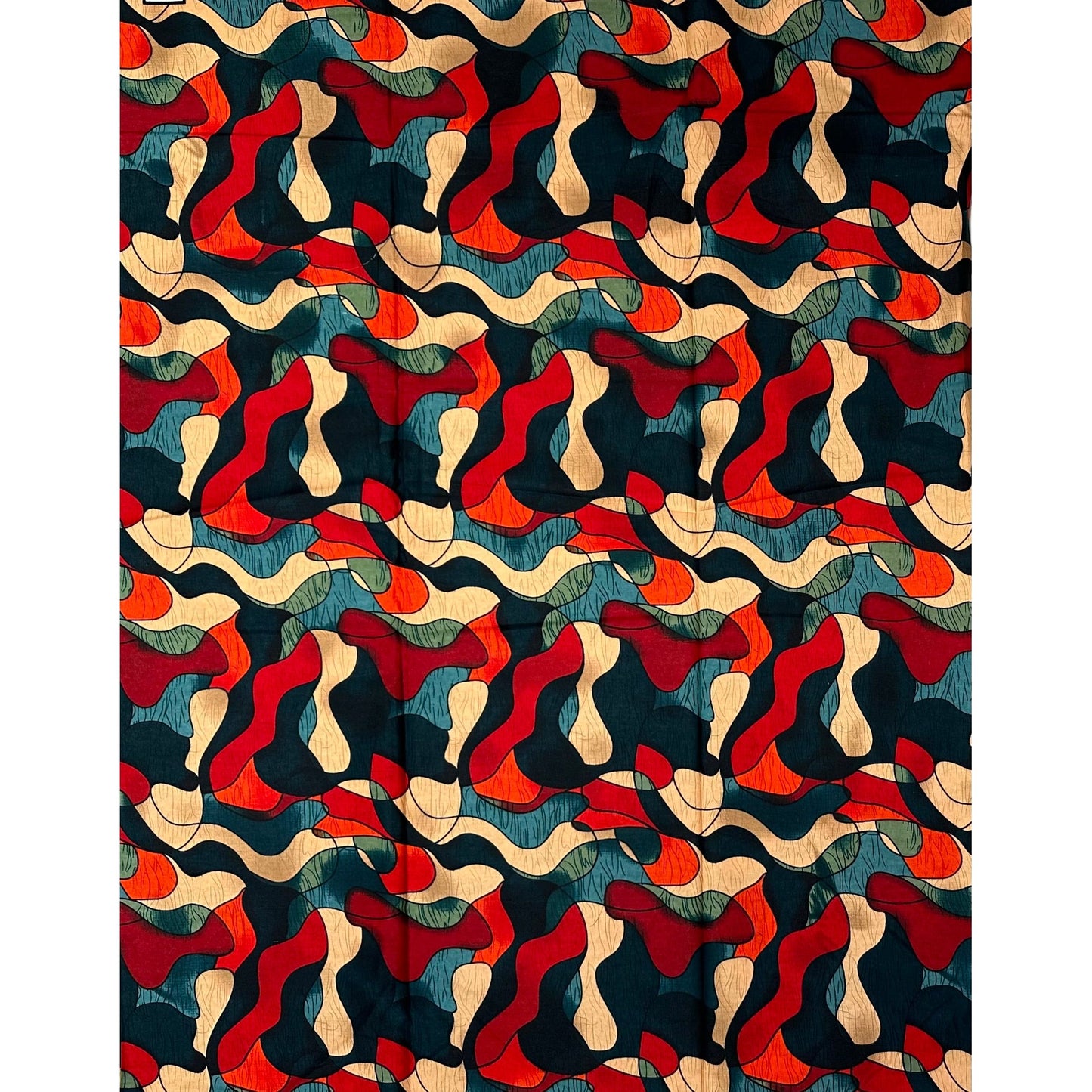African Print Fabric/ Ankara - Red, Orange, Beige, Shades of Grey 'Camou-Léka' Design, YARD or WHOLESALE
