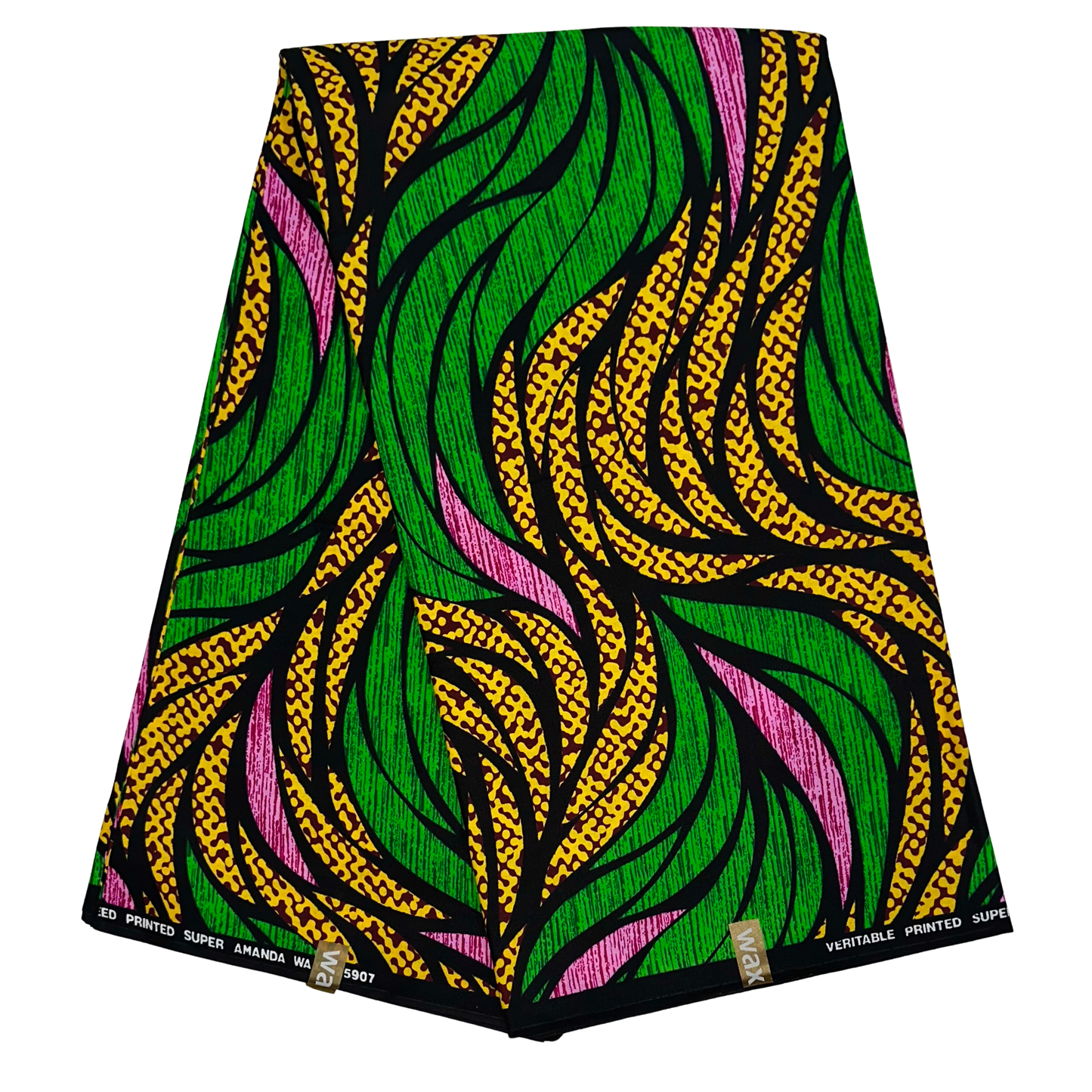 African Print Fabric/ Ankara - Pink, Green, Yellow 'Soji Leaves', YARD or WHOLESALE