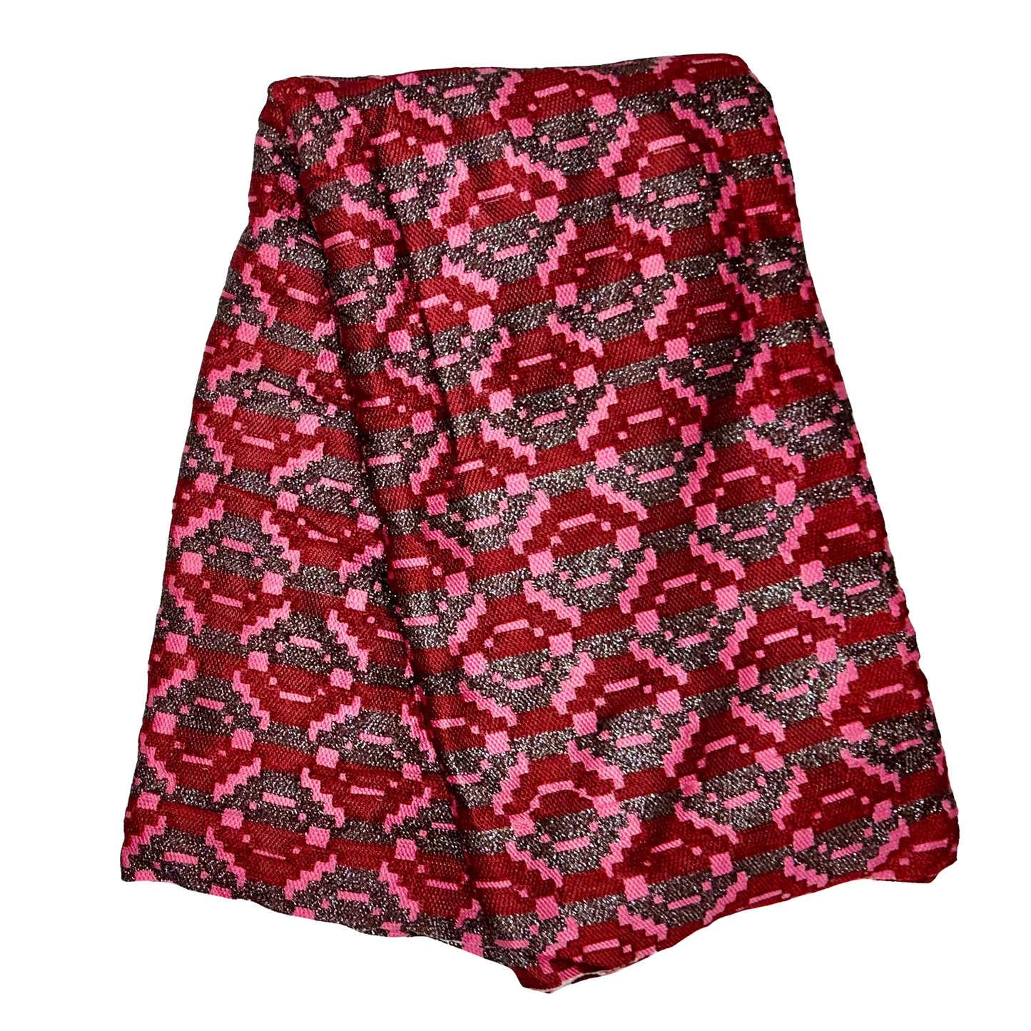 African Fabric/ Woven Kente - Red, Pink, Brown “Odo Rose”, 4 Yards