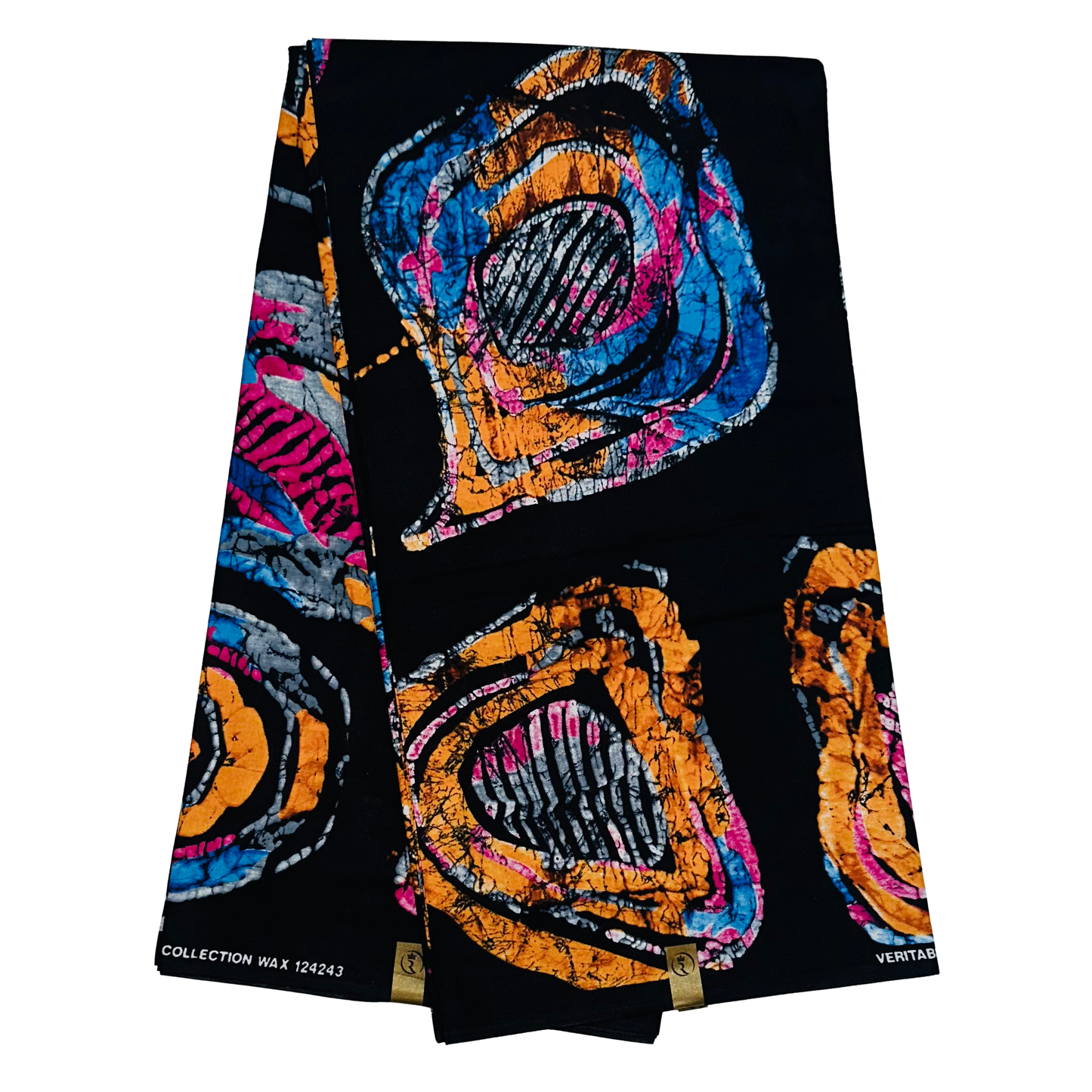 African Print Fabric/Ankara - Black, Orange, Pink, Blue, Gray 'Shayo Circle', YARD or WHOLESALE