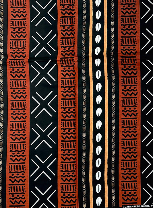 African Print Fabric/ Ankara - Brown, Beige, Black, White "Ancestral Connection", YARD or WHOLESALE