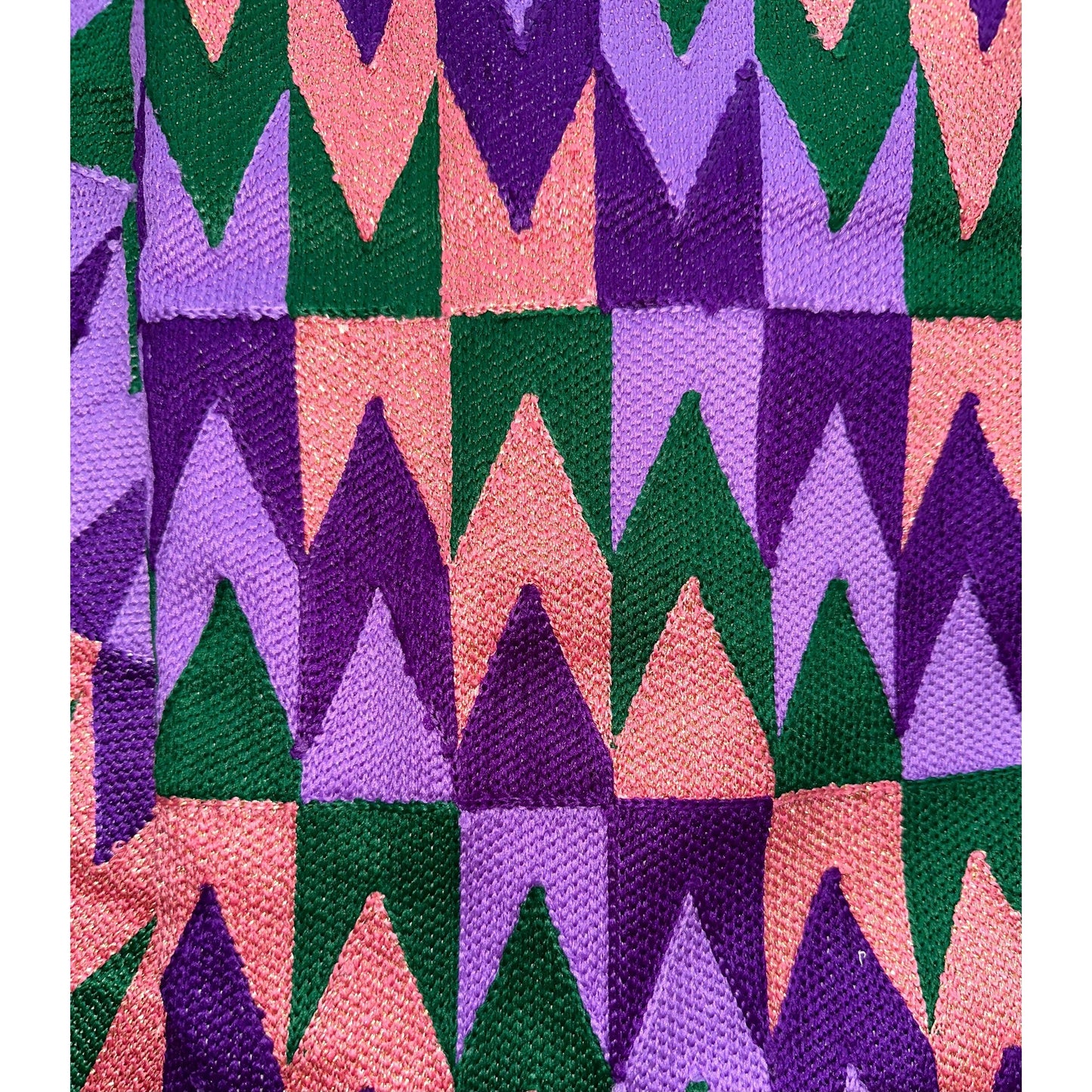 African Fabric/ Woven Kente - Purple, Green, Pink, Metallic Gold “Efuru”, 4 Yards