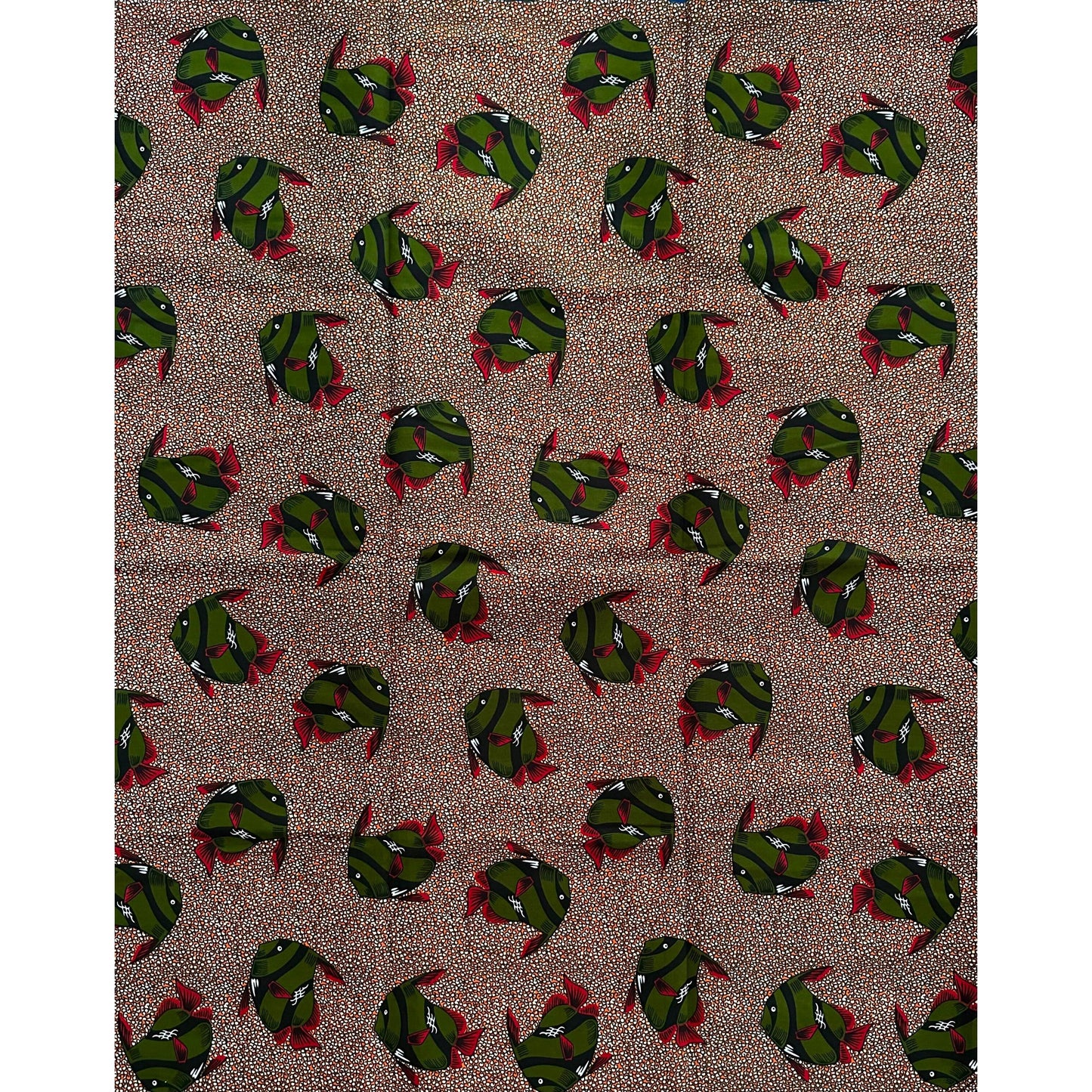 African Print Fabric/ Ankara -Brown, Green, Red 'Gone Fishing', Per Yard or Wholesale