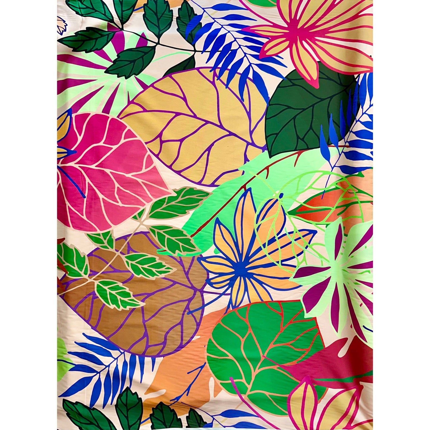 African Print, Stretch Cotton Satin Fabric- Beige, Green, Brown, Pink, Purple, Orange, Blue "Kalua", Per Yard