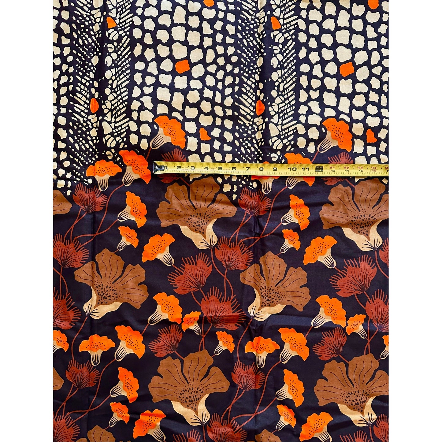 African Print Fabric/ Ankara - Brown, Beige, Orange 'Fatou’s Garden' Design