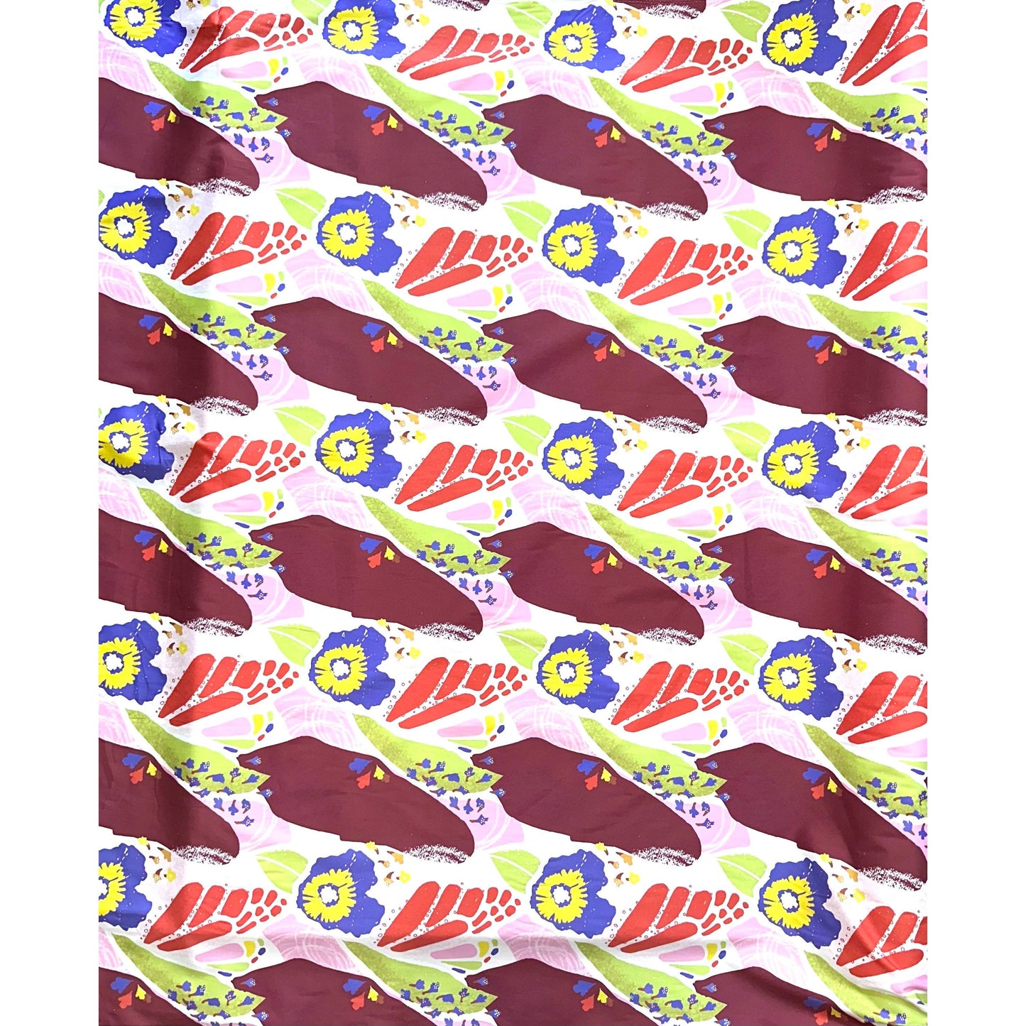 African Print, Stretch Cotton Satin Fabric- Pink, Orange, Brown, Green, Purple "Sweet Thistle", Per Yard