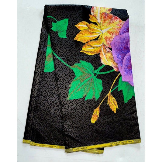 African Print Fabric/Ankara - Black, Purple, Pink, Green 'Epic Blooms' Design, YARD or WHOLESALE