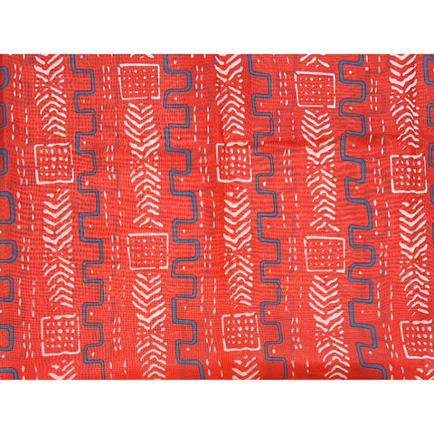 African Print, Chiffon Fabric - Red, White, Gray "Sumayya", ~2 Yards