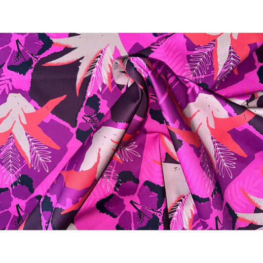 African Print, Stretch Cotton Satin Fabric- Shades of Purple, Brown, Black, Orange "Jasmine", Per Yard