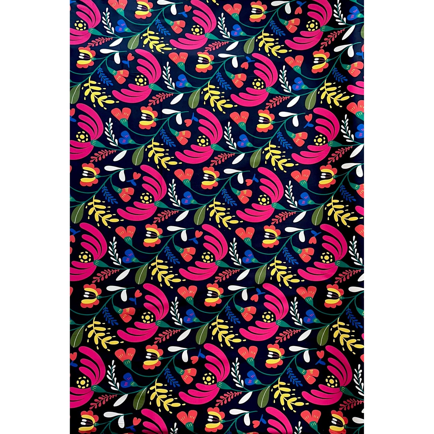 African Print, Stretch Cotton Satin Fabric- Black, Green, Pink, Orange, Blue "Adamou", Per Yard