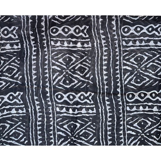 African Print, Chiffon Fabric- Black, White "Meroitic Chapter ", ~ 2 Yards