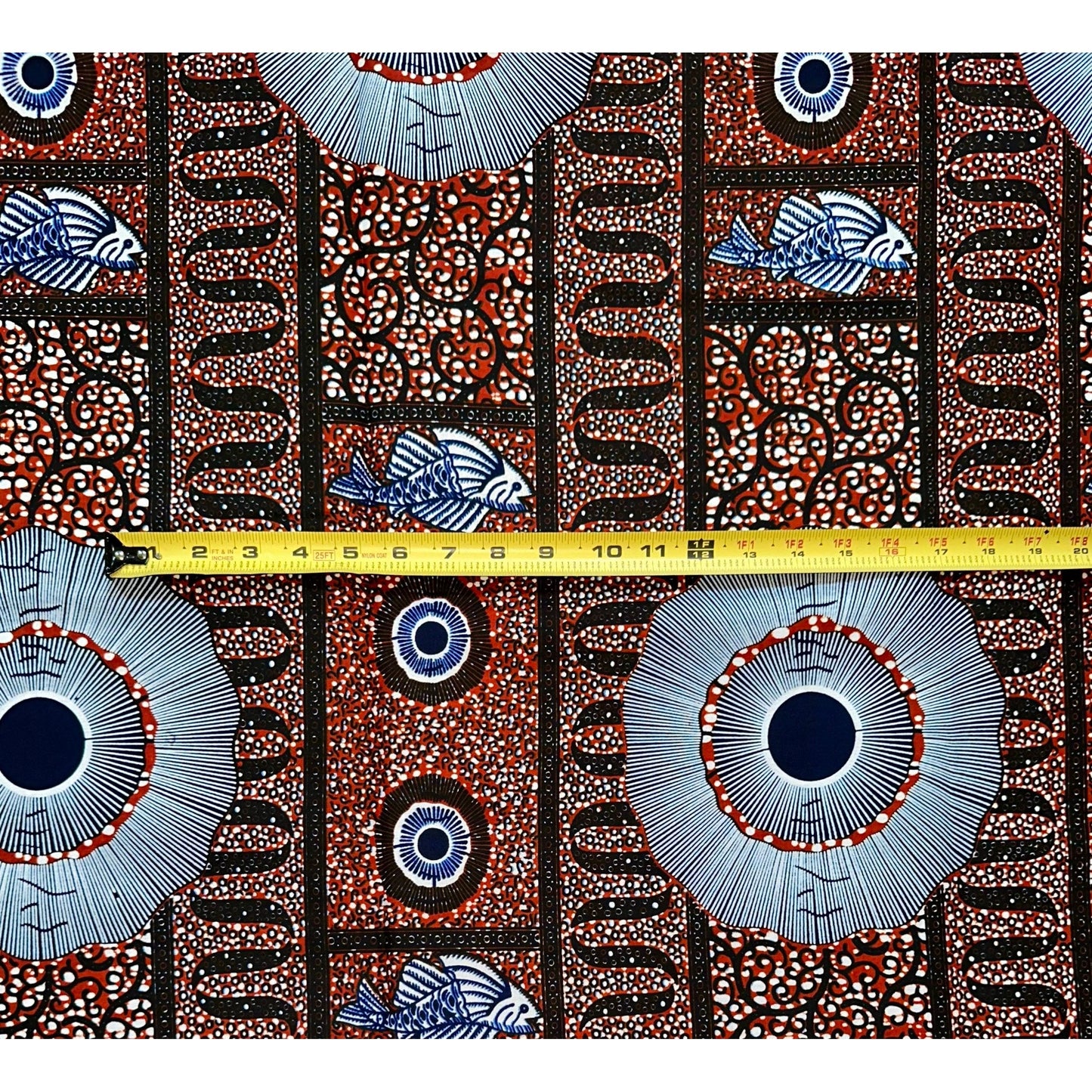 African Print Fabric/ Ankara - Brown, Navy, White "Market Staples", YARD or WHOLESALE