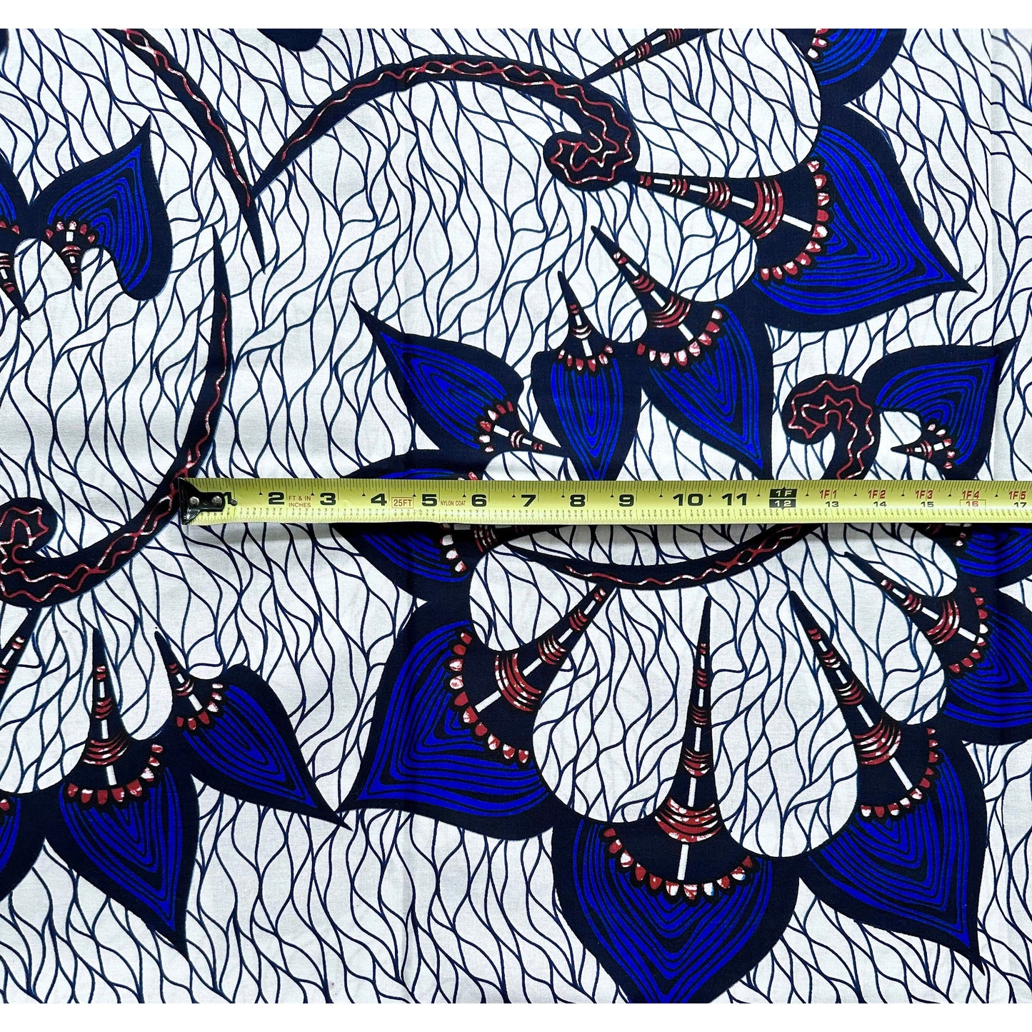 African Print Fabric/ Ankara - White, Blue, Sienna 'Tiphanie Du Jour’ YARD or WHOLESALE