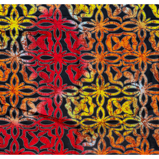 African Print Fabric/ Ankara - Red, Orange, Yellow "Adesuwa Cross", YARD or WHOLESALE