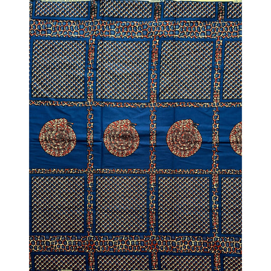 African Print Fabric/ Ankara - Blue, Brown "Youri Nature", YARD or WHOLESALE