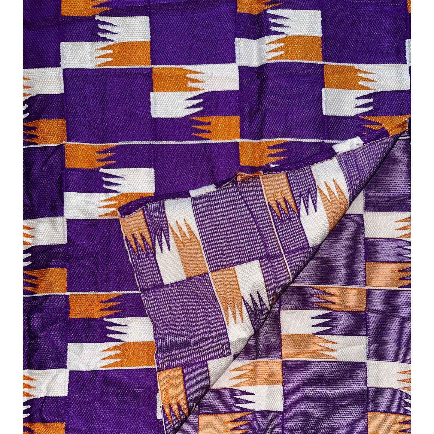 African Fabric/ Woven Kente - Purple, Orange, White, Metallic Gold “Akyiwade”, 4 Yards