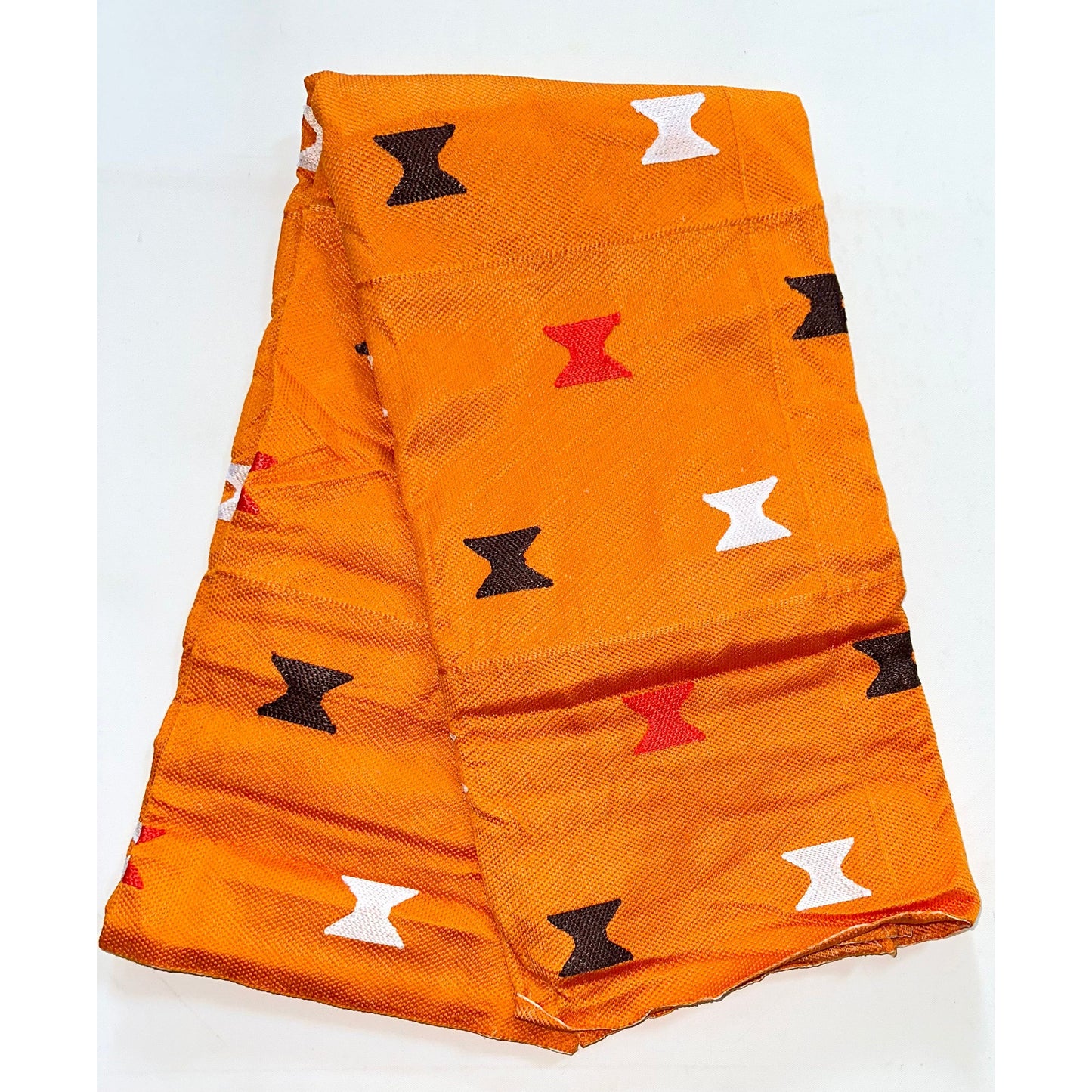 African Fabric/ Woven, Embroidered Kente - Orange, Brown “Yooku”, ~2 Yards