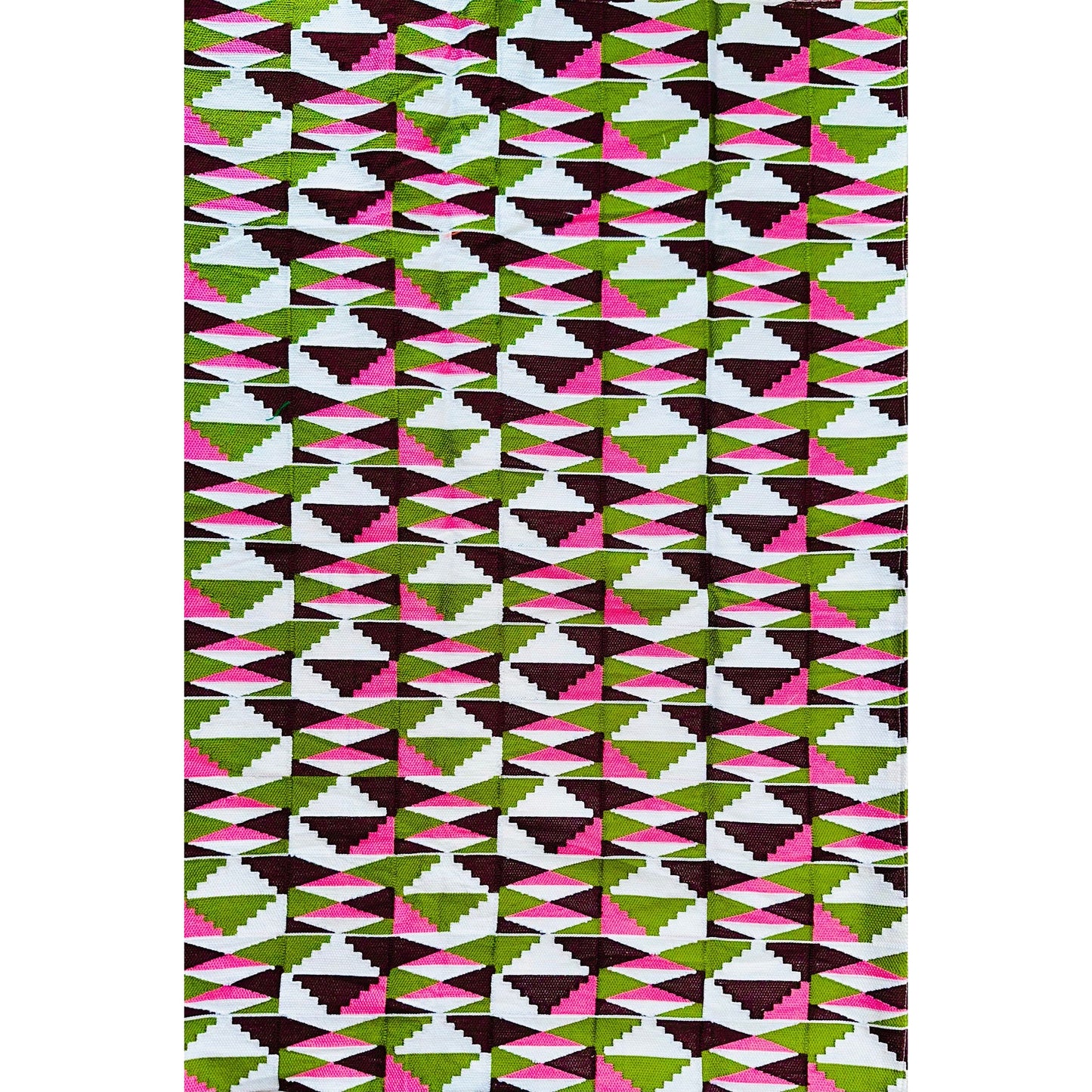 African Fabric/ Woven Kente - Pink, Green, Brown “Akosua”, 4 Yards
