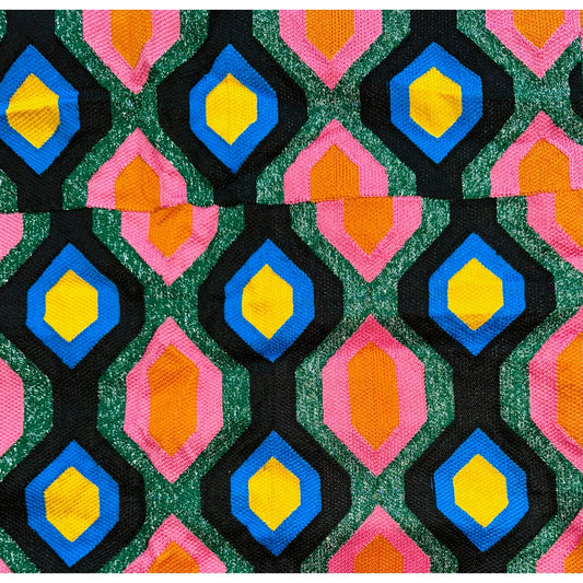 African Fabric/ Woven Kente - Green, Pink, Orange, Blue, Yellow, Black, Silver “Yaayaa”, 4 Yards
