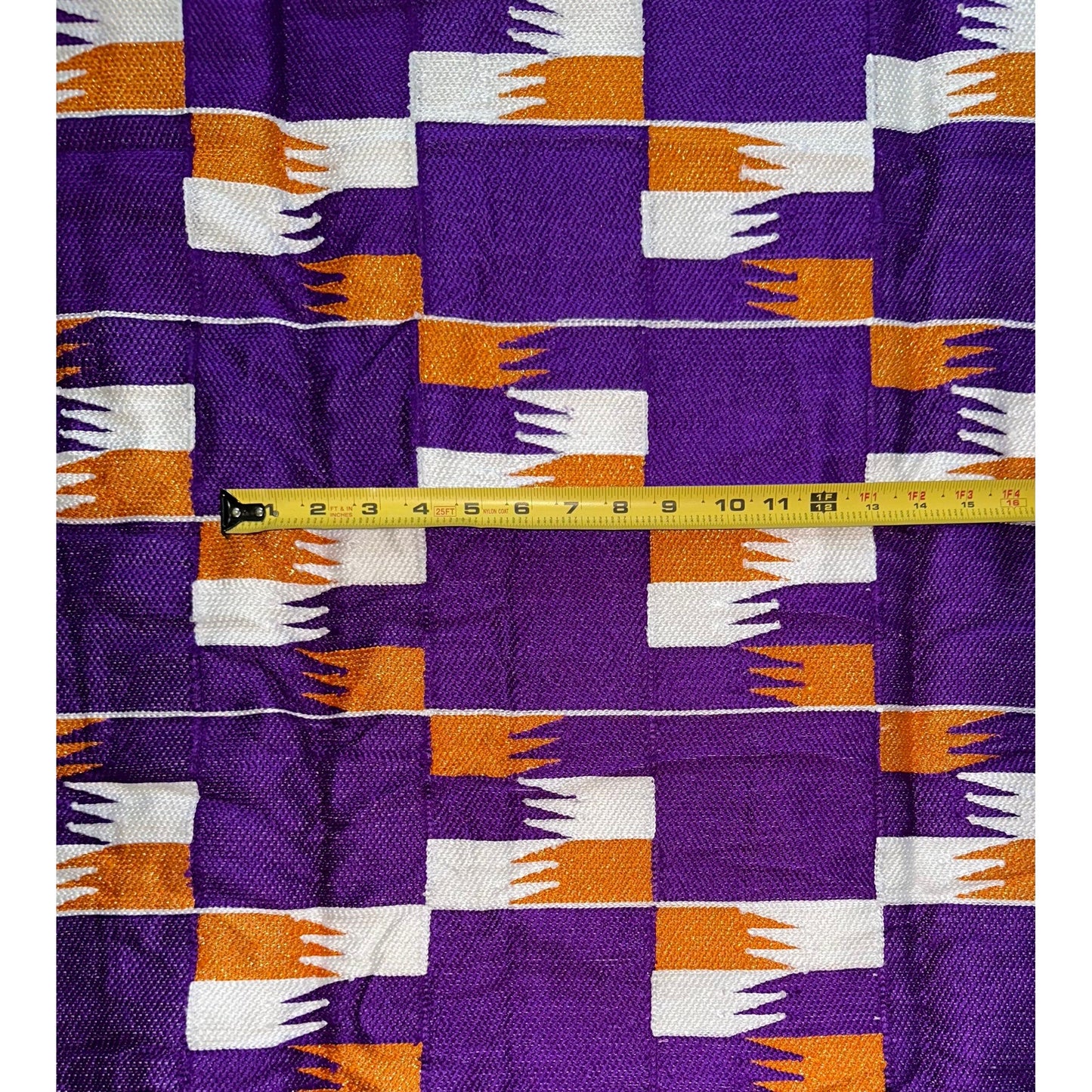 African Fabric/ Woven Kente - Purple, Orange, White, Metallic Gold “Akyiwade”, 4 Yards
