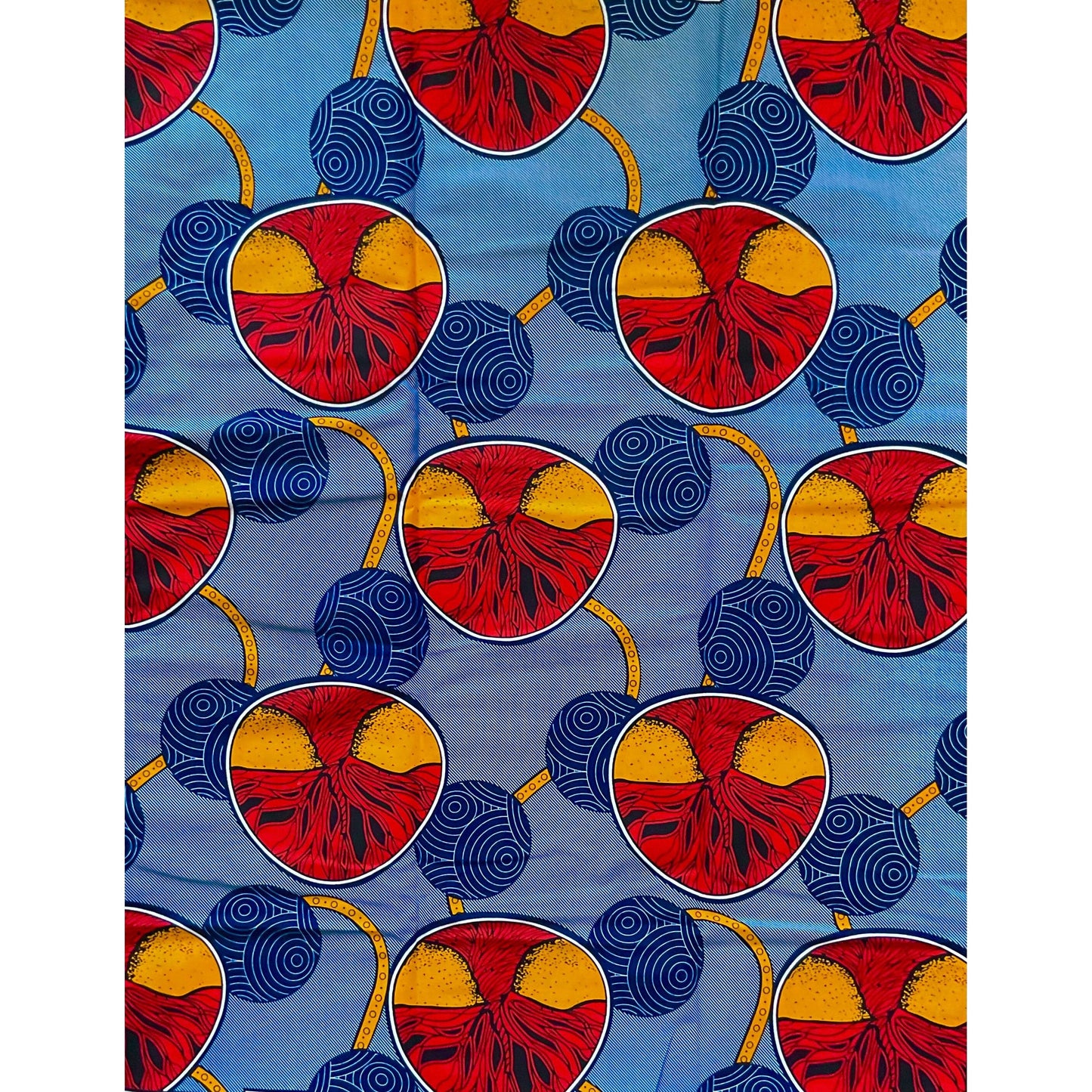 African Print Fabric/ Ankara - Red, Blue, Orange 'Zami Round' Design, YARD or WHOLESALE