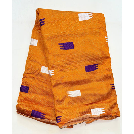 African Fabric/ Woven, Embroidered Kente - Orange, Purple, Metallic Gold “Ahyeda”, 2 Yards