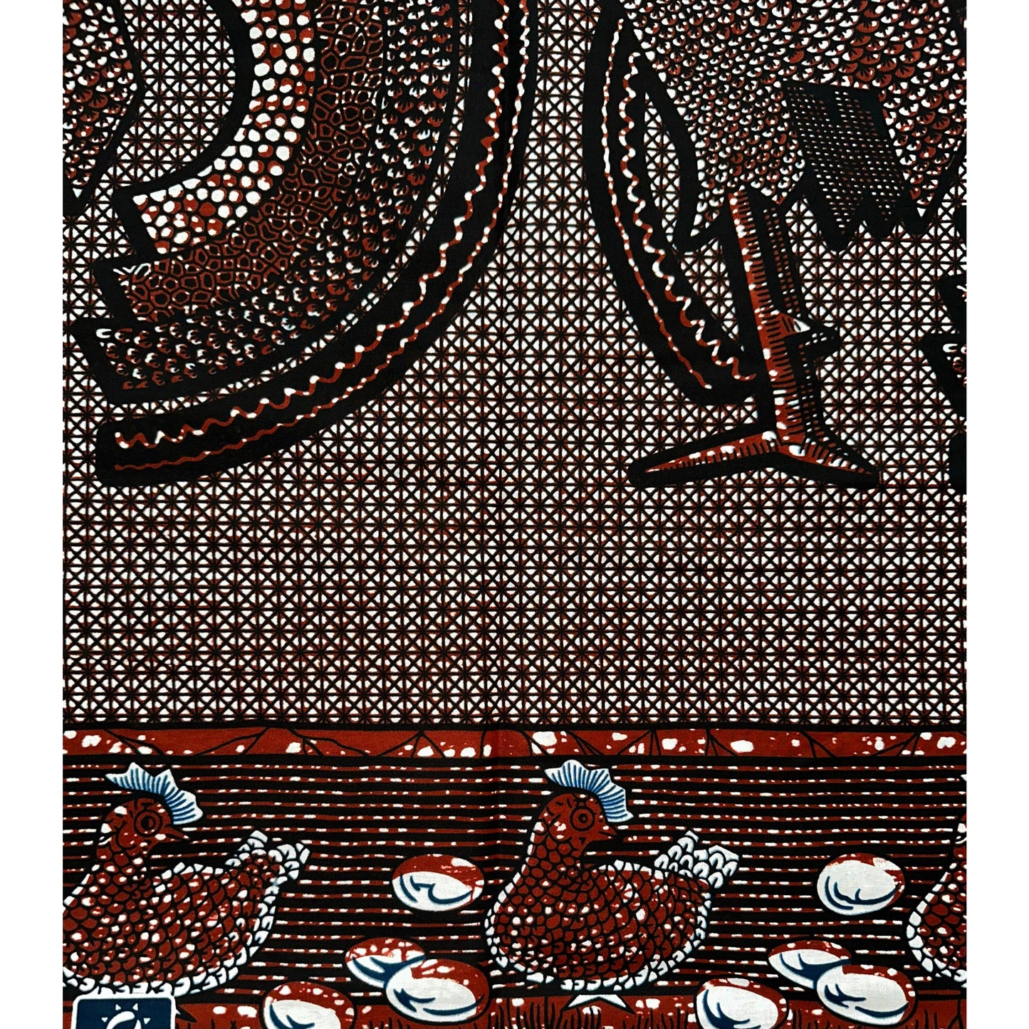 African Print Fabric/ Ankara - Dark Brown, Black 'Shake Your Tail Feathers', Yard or Wholesale