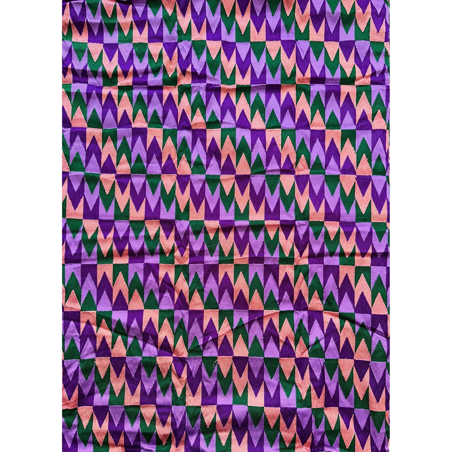 African Fabric/ Woven Kente - Purple, Green, Pink, Metallic Gold “Efuru”, 4 Yards