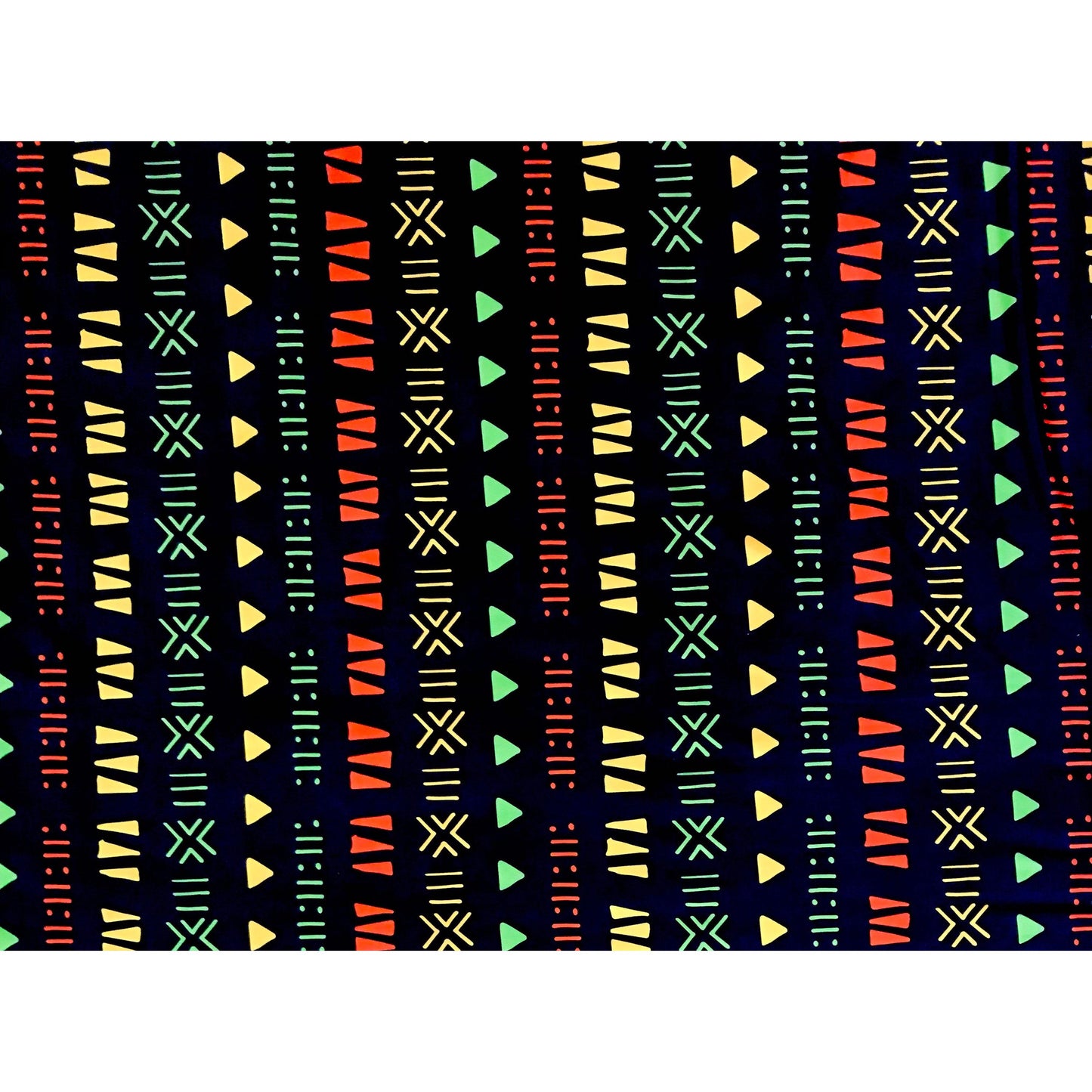 African Print, Elastic Knit Fabric - Dark Brown, Orange, Yellow, Green "Kachi", Per Yard